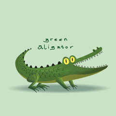 Illustration of funny crocodile cartoon icon character vector zoo animal collection.