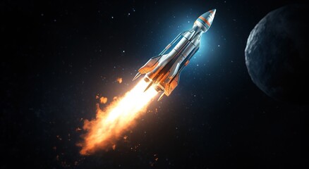 Rocket launch and schedule are growing. Low poly style. Abstract neon frame style. Generative AI