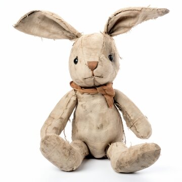 Shabby Antique Bunny Rabbit Vintage Toy Isolated on White Background