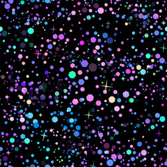 Seamless illustration of a scattering of sequins on a black background