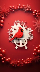 red cardinal Christmas bird on trolley generative ai