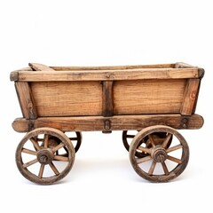 Fototapeta na wymiar Wooden Wagon Detailed Vintage Toy Isolated on White Background