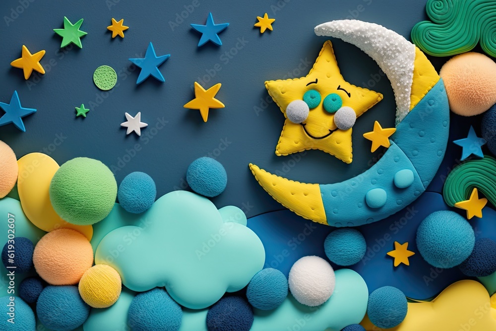 Poster cake designed with a celestial theme featuring a moon and stars. generative ai