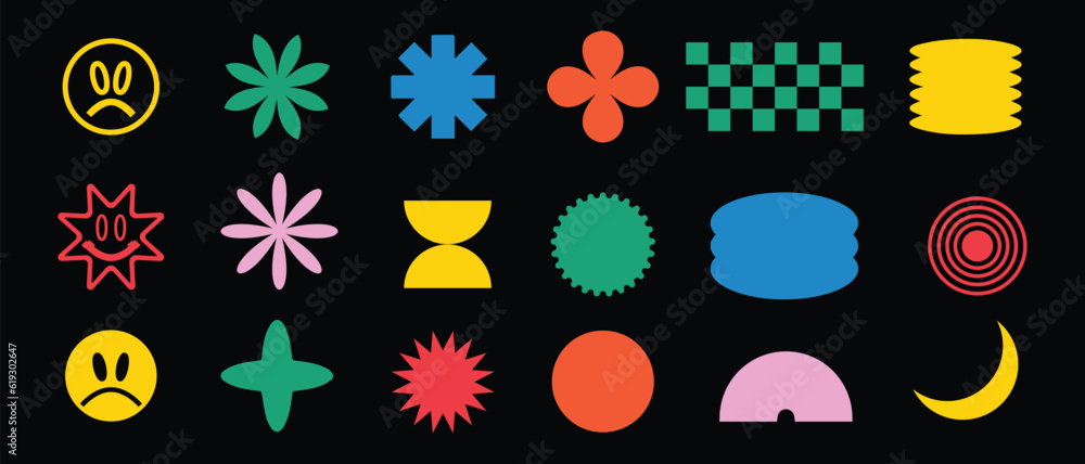 Sticker set of abstract retro geometric shapes. geometric shapes and elements. collection of contemporary fi