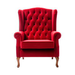 Armchair art deco style in red isolated on transparent background. Front view. Series of furniture