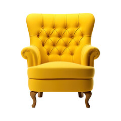 Armchair art deco style in yellow isolated on transparent background. Front view. Series of furniture