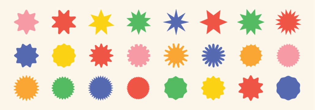 Star burst sticker vector set. Flat price tags explosion silhouettes, starburst retro sale badge. Star blank label, stickers emblem. Special offer price tag