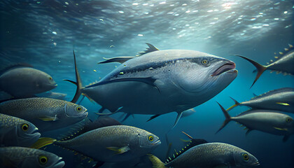 Underwater tuna fishes in a wild environment Ai generated image