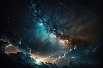 starry night sky with clouds. Generative AI