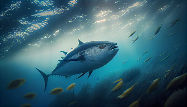 Underwater tuna fishes in a wild environment Ai generated image