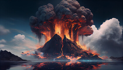 Underwater volcanic eruption Ai generated image - obrazy, fototapety, plakaty