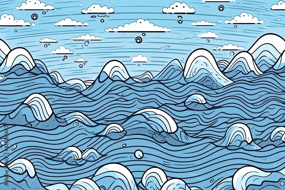 Poster n ocean with cloudy sky and waves. generative ai