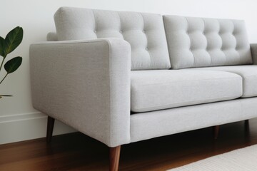 minimalist white couch on a wooden floor