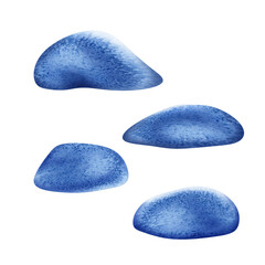 Watercolor illustration of fantasy underwater blue stones for invitations, patterns, fabrics, wallpapers, stickers. Elements isolated on white background