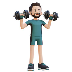Fototapeta na wymiar 3D Sportsman Character Performing Dumbbell Shoulder Press
