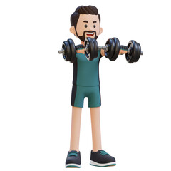 Fototapeta na wymiar 3D Sportsman Character Performing Dumbbell Front Raise