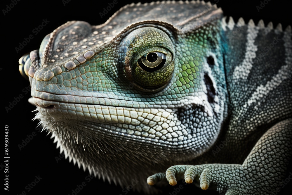 Poster close-up of a lizard on a dark background. generative ai