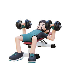 Fototapeta na wymiar 3D Sportsman Character Sculpting Muscular Physique with Dumbbell Bench Press