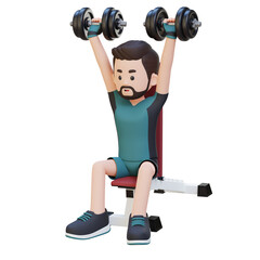 3D Sportsman Character Sculpting Strong Shoulders with Dumbbell Shoulder Bench Press