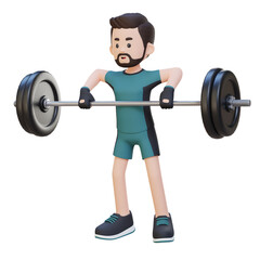 Fototapeta na wymiar 3D Sportsman Character Strengthening Shoulder Muscles with Upright Row Workout