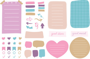 Collection of various colorful paper notes. Blank cartoon banners and sticky notes for to-do-list, memo message notepads paper sheets and planner