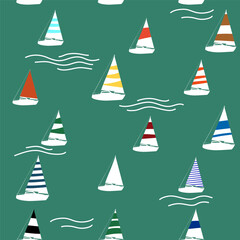 Yacht marine seamless pattern, vector illustration