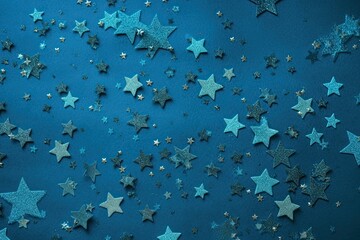 dark blue background with shimmering silver stars scattered across it