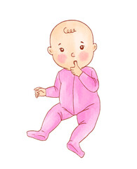 Watercolor illustration of cute baby in pink pajamas