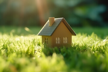 Beautiful small house on the grass, home loan concept