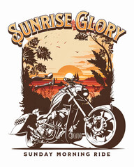 Motorcycle With Landscape - Sunrise Glory Vector Art, Illustration, Icon and Graphic