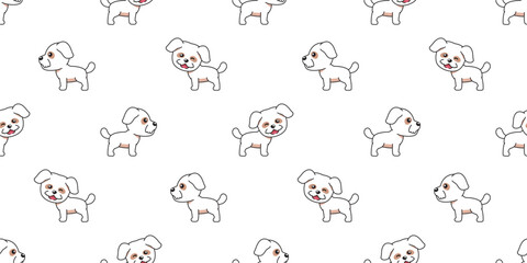 Fototapeta na wymiar Vector cartoon cute white dog seamless pattern background for design.