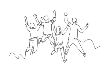 Continuous one line drawing concept of a crowd of happy people outdoors. Single line draw design vector graphic illustration.