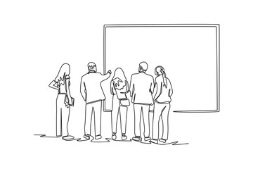 Continuous one line drawing concept of a crowd of happy people outdoors. Single line draw design vector graphic illustration.