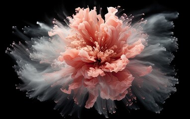 A powder explores into a flower shape on a black background.
