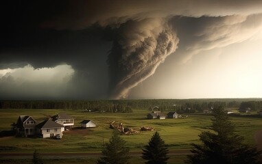 A huge tornado storm over the field.