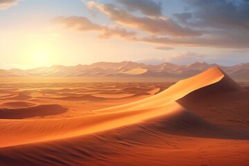 Naklejka na ściany i meble A vast desert landscape with sand dunes.