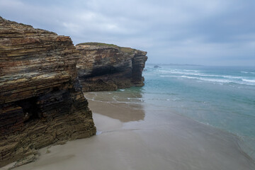 Aerial view of As Catedrais beach in north Spain