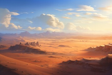 Fototapeta na wymiar A vast desert landscape with sand dunes.