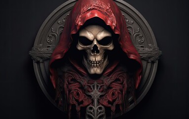 A skeleton wearing a red cloak.