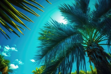 Fototapeta na wymiar tall palm tree standing against a clear blue sky. Generative AI