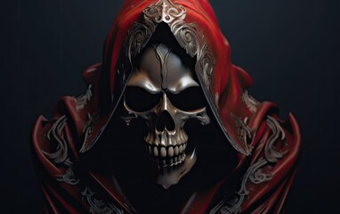 A skeleton wearing a red cloak.