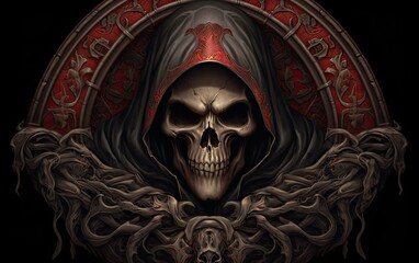 Fototapeta premium A skeleton wearing a red cloak.