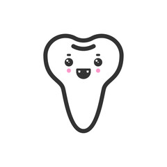 Healthy tooth with one root with emotional face, cute vector icon illustration