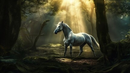Obraz na płótnie Canvas Unicorn In the forest. Generative AI