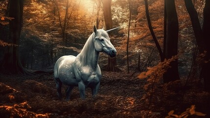 Unicorn In the forest. Generative AI