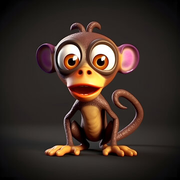 Cartoon monkey on black background. 3d illustration. square image