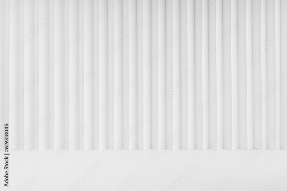 Aufkleber white abstract background of vertical striped pattern with perspective, floor as stage mockup for pr