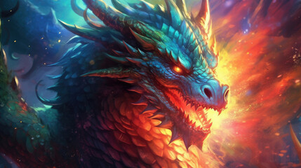 Prepare to be enthralled by the mesmerizing portrait of a colossal dragon, where every detail of its majestic form and awe-inspiring nature is brought to life. AI generated