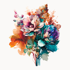 Watercolor vector flowers bouquet. Illustration of beautiful flowers.