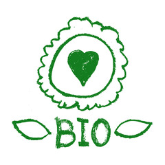 Vector healthy food badge with hand-drawn coal texture. Organic products emblem. Healthy eating icon for vegan label. Natural symbol for cosmetic design. Farming sign. Bio and eco insignia template.